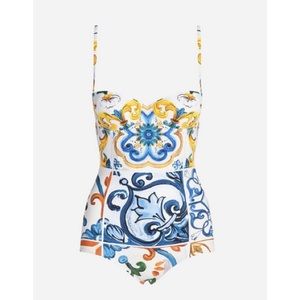 Dolce & Gabbana One-Piece Majolica Print Swimsuit